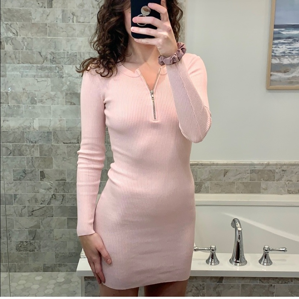 Ribbed pink long sleeve dress size M